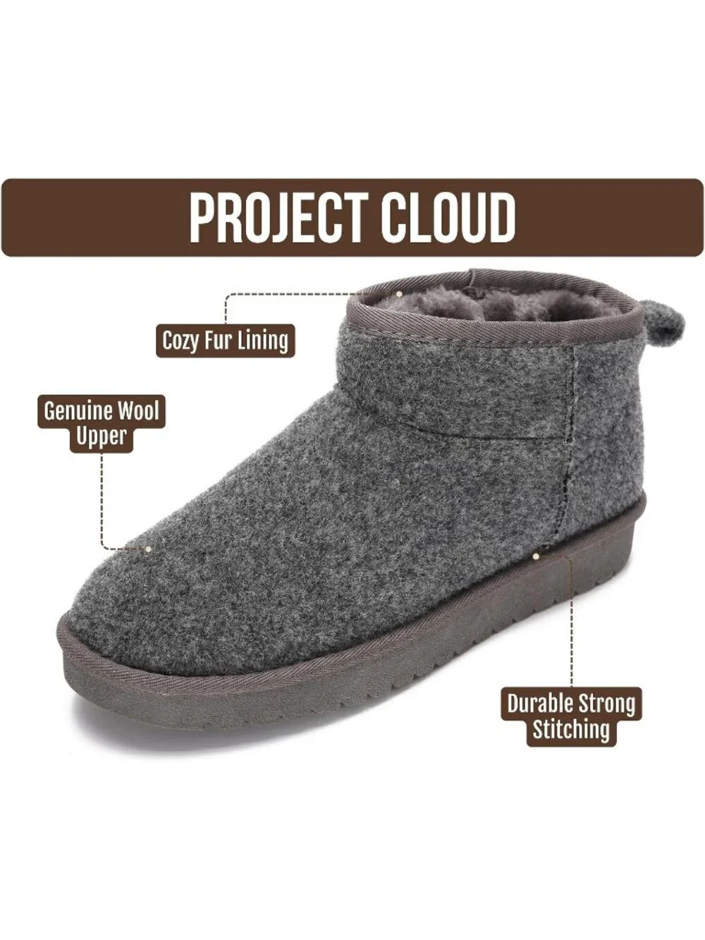 Womens Dark Grey Suede Project Cloud Genuine Leather Comfortable Ankle Boots